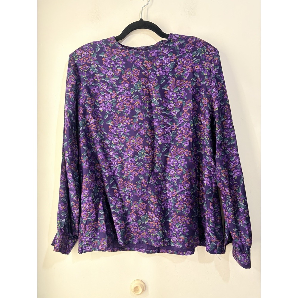 Vintage Pendleton Country Sophisticates Blouse 14 Purple Floral Rayon USA